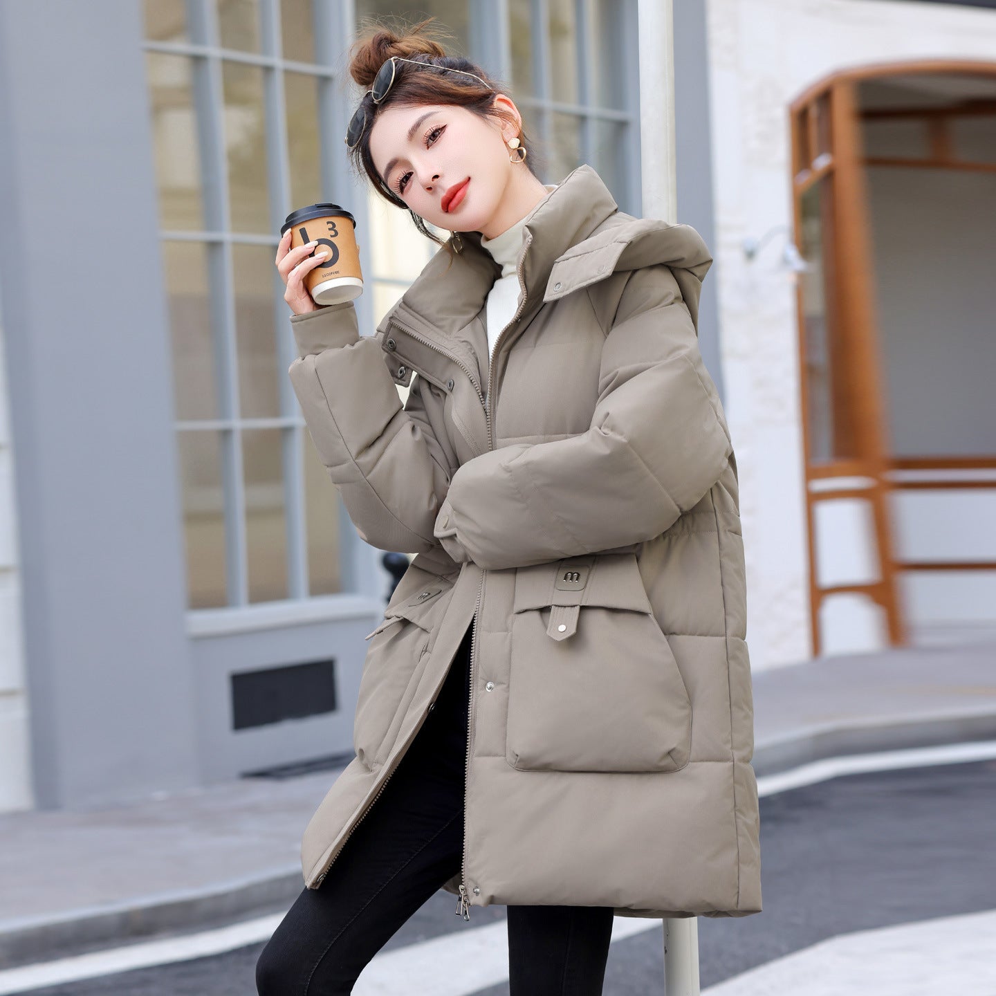 women's Cotton - padded Mid - length Thick Hooded Cotton - padded Jacket - PratSN