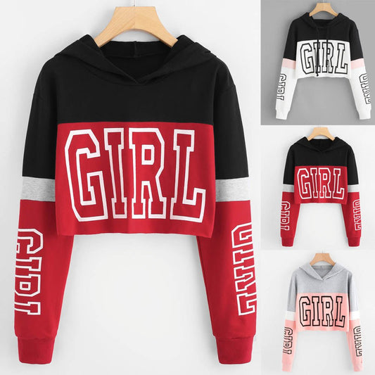 Women's Crop Top Hoodie Sweatshirt Hoodies Patchwork Lett - PratSN