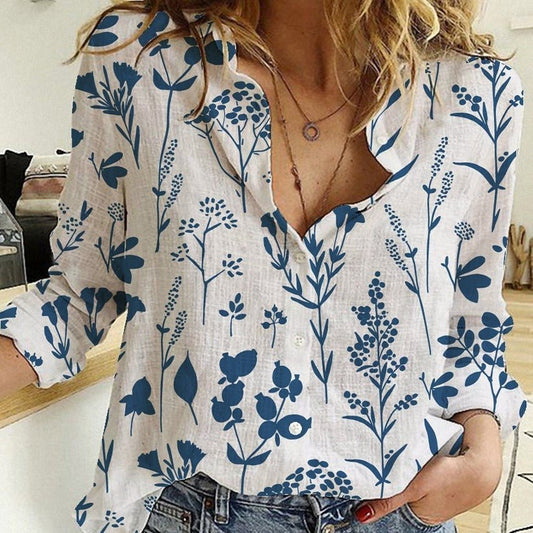 Women's Digital Printing Lapel Long Sleeve Shirt - PratSN