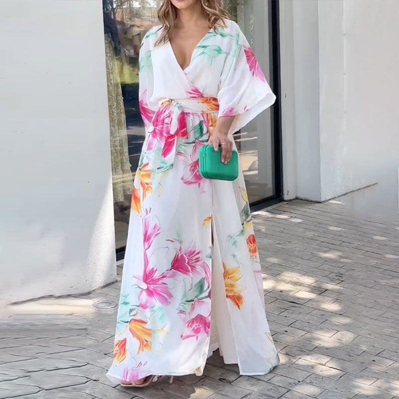 Women's Dress Batwing Sleeve Lace Printing Loose - PratSN