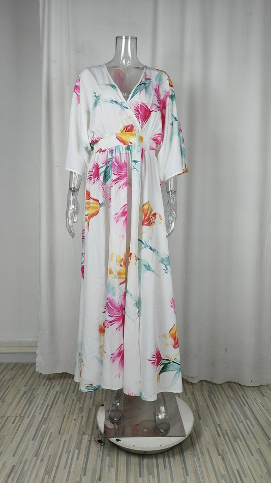 Women's Dress Batwing Sleeve Lace Printing Loose - PratSN