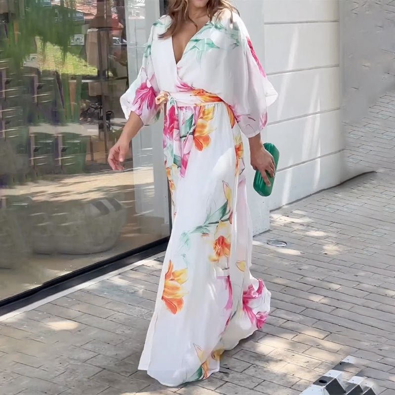 Women's Dress Batwing Sleeve Lace Printing Loose - PratSN