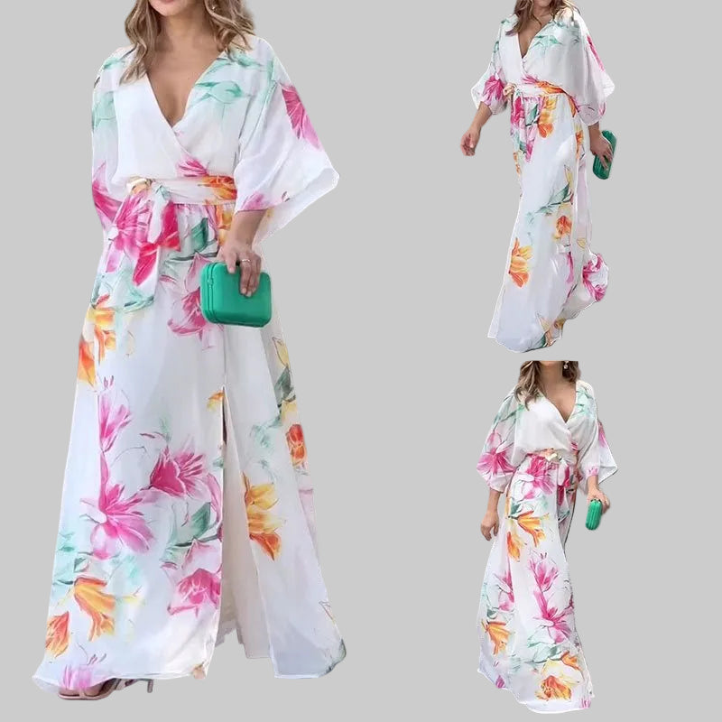 Women's Dress Batwing Sleeve Lace Printing Loose - PratSN