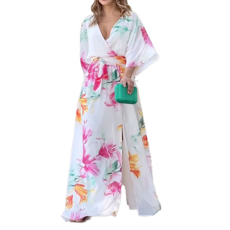 Women's Dress Batwing Sleeve Lace Printing Loose - PratSN