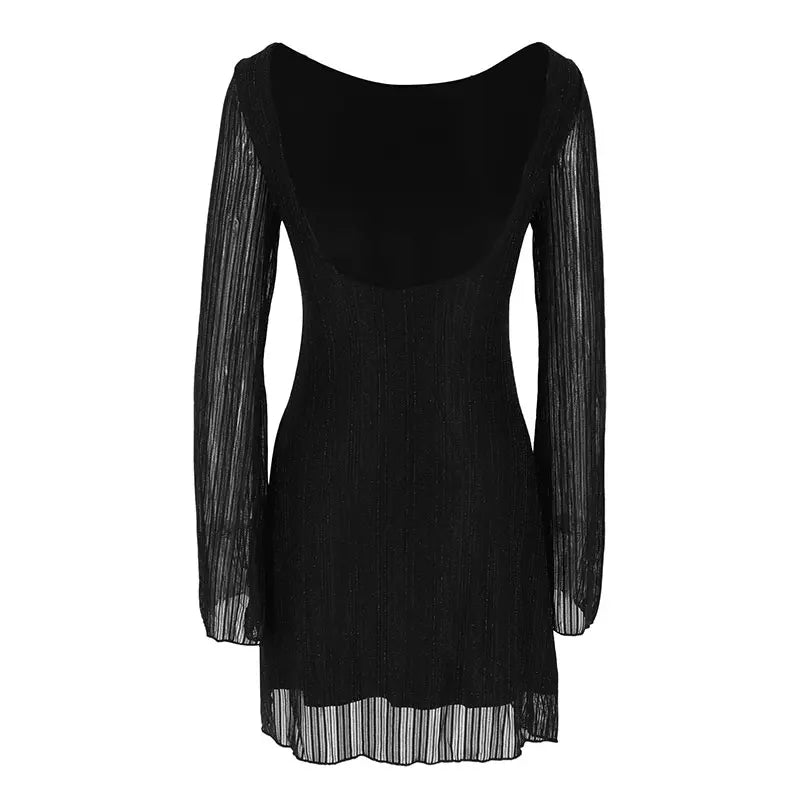 Women's Dresses New Autumn Black Sexy Backless See Through Mini Dresses Streetwear Fashion Long Sleeves Elegant Club Party Dress - PratSN