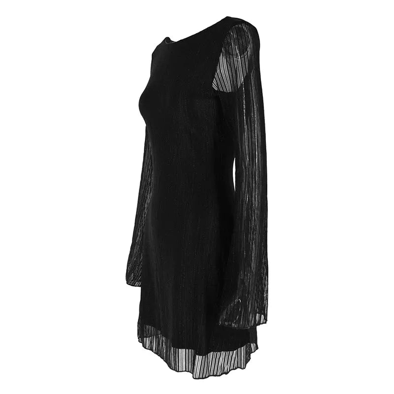 Women's Dresses New Autumn Black Sexy Backless See Through Mini Dresses Streetwear Fashion Long Sleeves Elegant Club Party Dress - PratSN