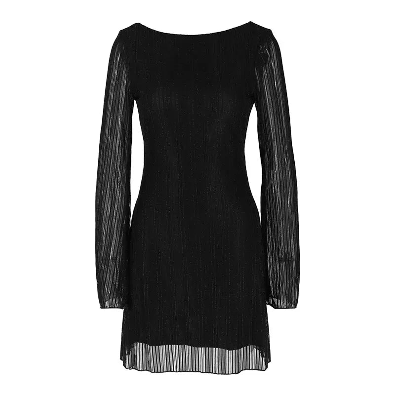 Women's Dresses New Autumn Black Sexy Backless See Through Mini Dresses Streetwear Fashion Long Sleeves Elegant Club Party Dress - PratSN