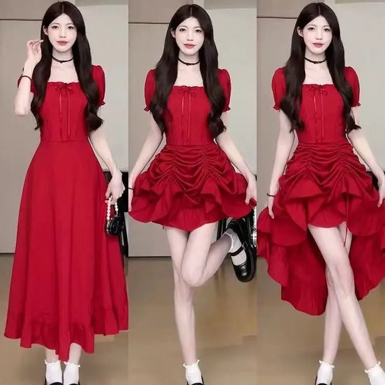 Women's Fashion 1 Dress Four Wear Method Lady Graceful Retro Square Collar Short Sleeve Black Dresses 2025 New Dinner Party Gown - PratSN