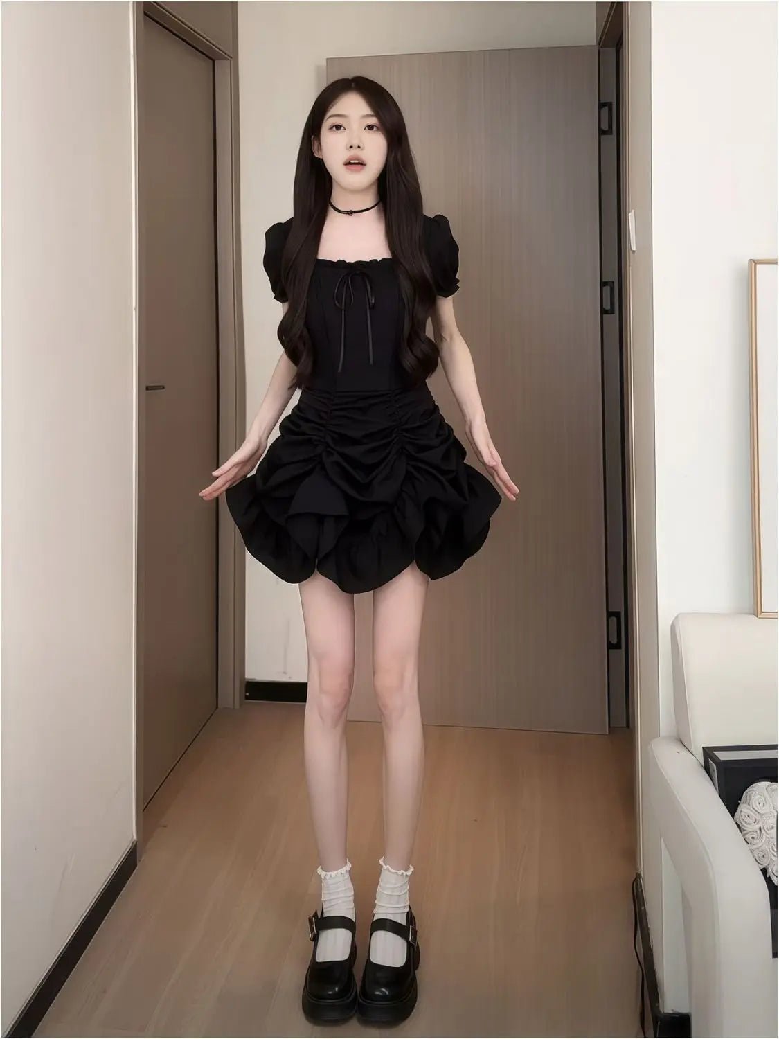 Women's Fashion 1 Dress Four Wear Method Lady Graceful Retro Square Collar Short Sleeve Black Dresses 2025 New Dinner Party Gown - PratSN