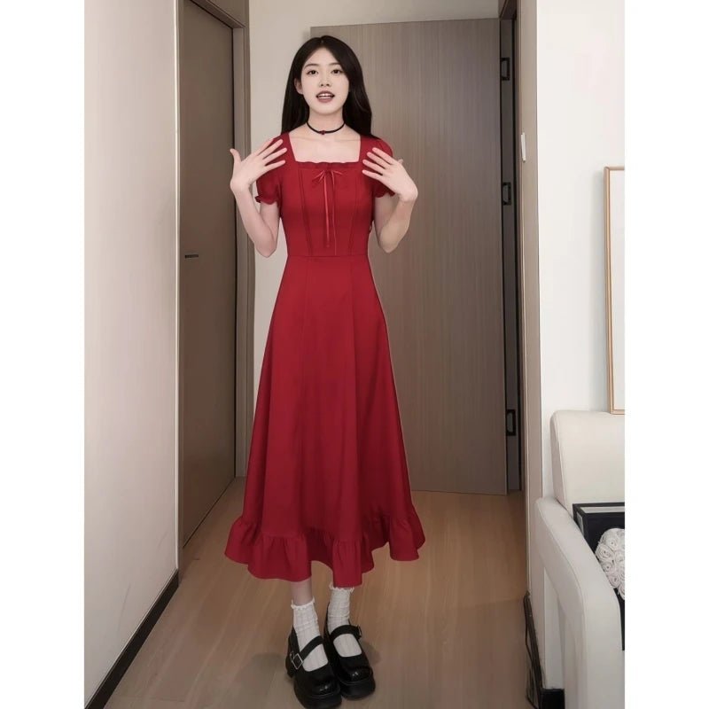 Women's Fashion 1 Dress Four Wear Method Lady Graceful Retro Square Collar Short Sleeve Black Dresses 2025 New Dinner Party Gown - PratSN
