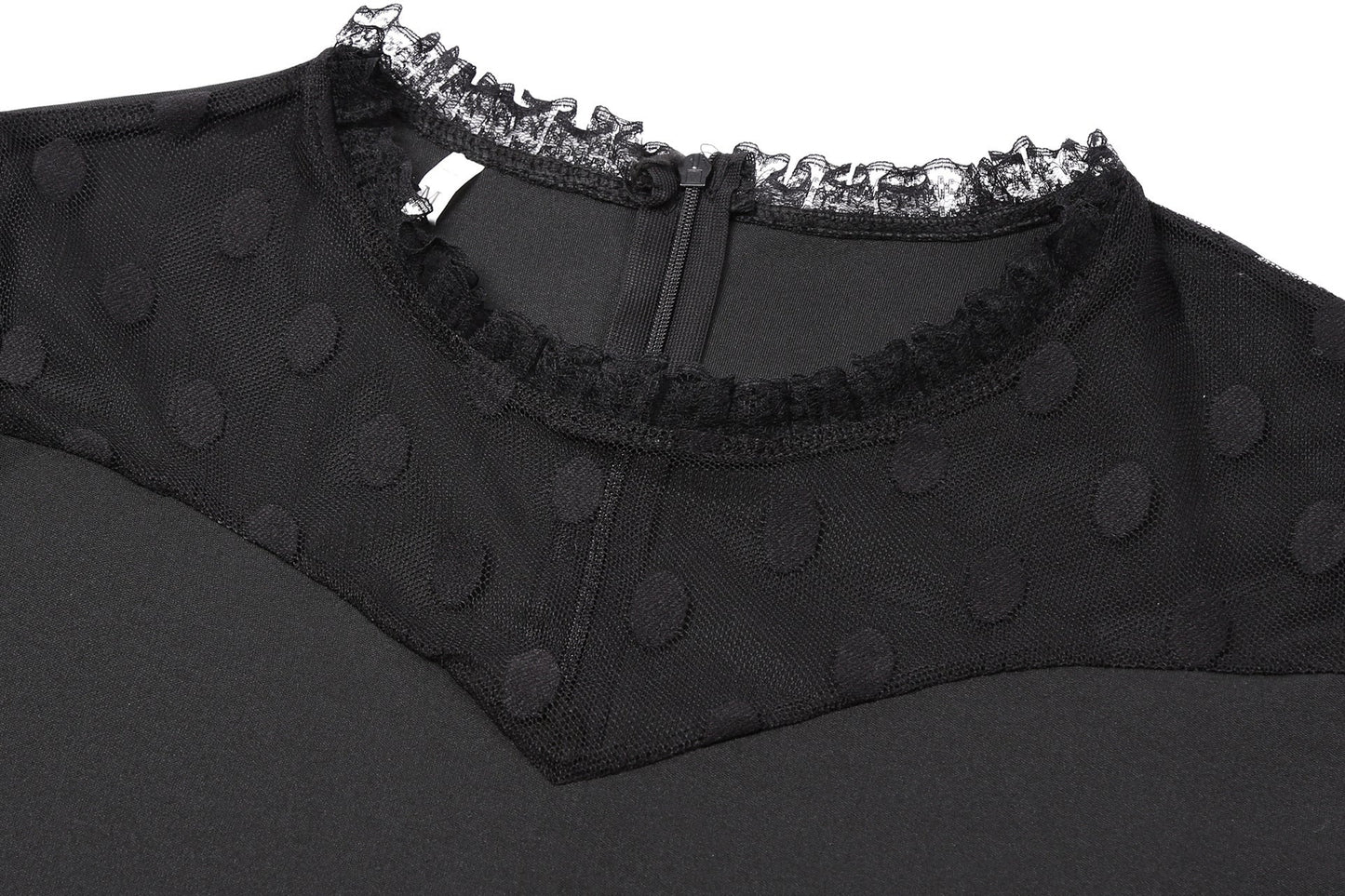 Women's Fashion Dot Mesh Stitching Elastic Waist - tightening Sheath Long Sleeve Dress - PratSN