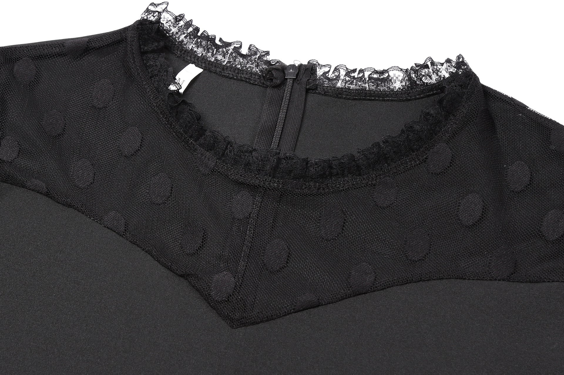 Women's Fashion Dot Mesh Stitching Elastic Waist - tightening Sheath Long Sleeve Dress - PratSN