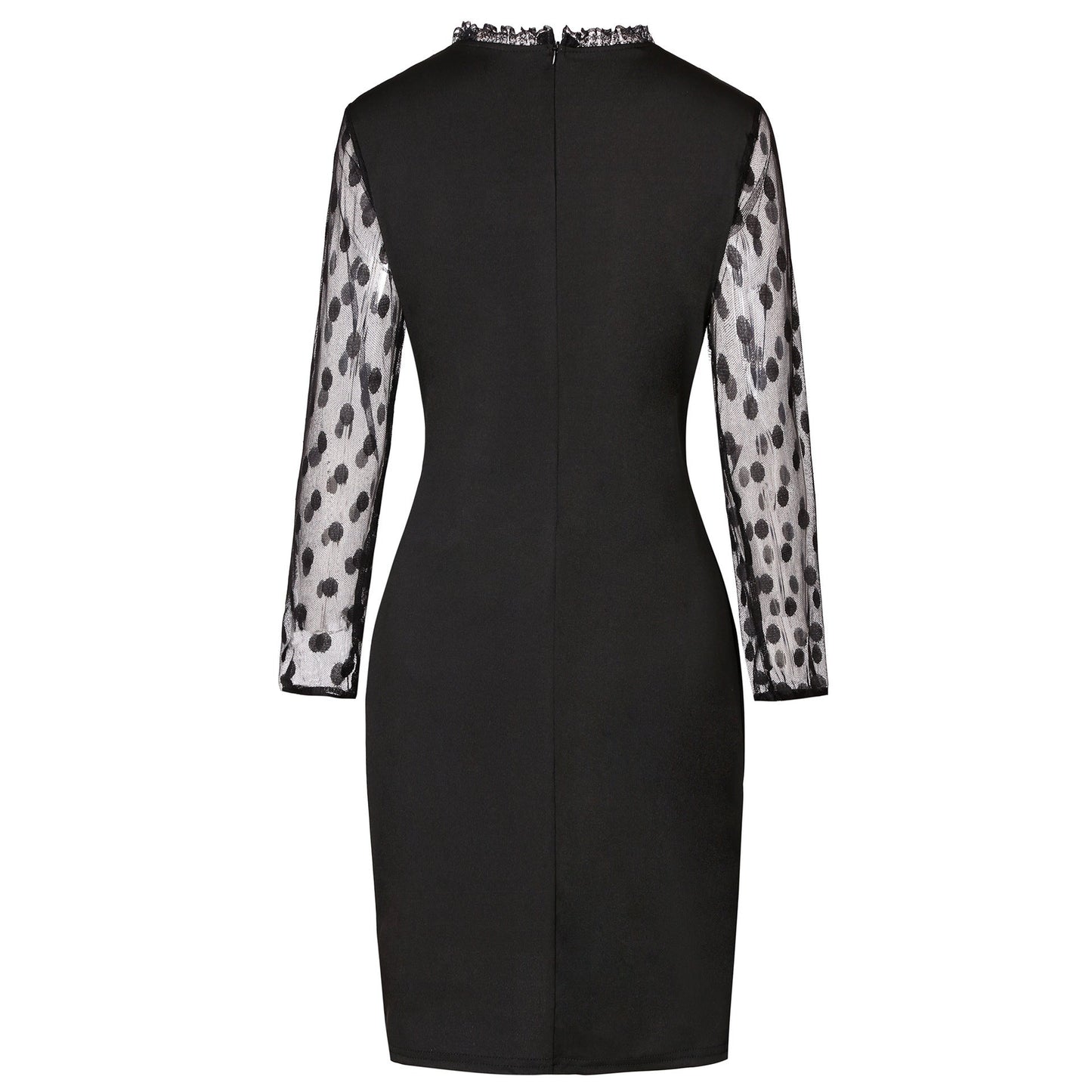 Women's Fashion Dot Mesh Stitching Elastic Waist - tightening Sheath Long Sleeve Dress - PratSN