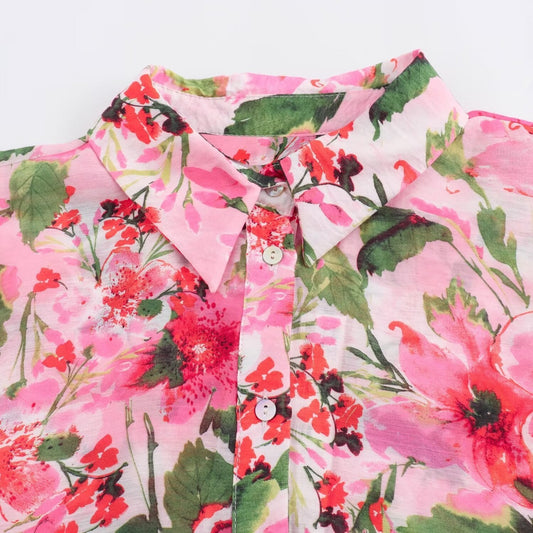 Women's Fashion Flower Print Long Sleeve Loose Casual Shirt - PratSN