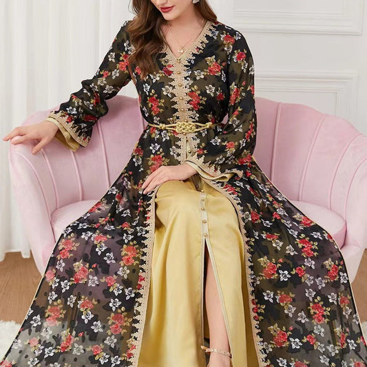 Women's Fashion Long - sleeved V - neck Dresses Two - piece - PratSN