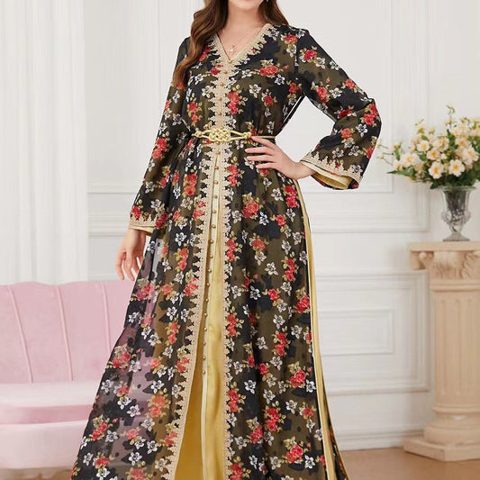 Women's Fashion Long - sleeved V - neck Dresses Two - piece - PratSN