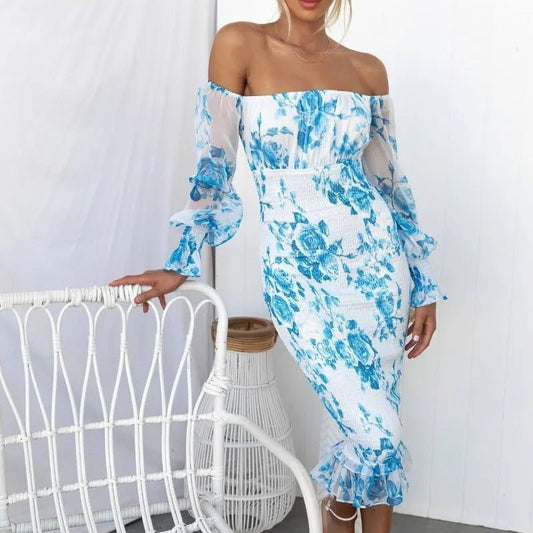 Women's Fashion Printed Tube Top Off - neck Dress - PratSN