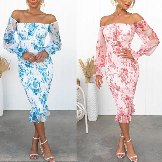 Women's Fashion Printed Tube Top Off - neck Dress - PratSN
