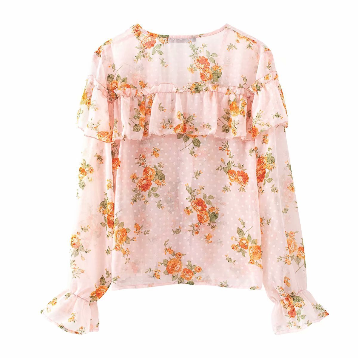 Women's Fashion ruffled printed chiffon shirt - PratSN