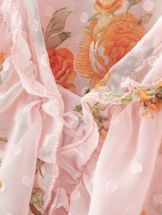 Women's Fashion ruffled printed chiffon shirt - PratSN