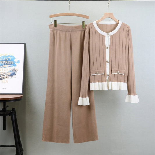 Women's Fashion Sweater Wide - leg Pants Flared Long - sleeved Knitted Cardigan Suit Women's Fashion Sweater Wide - leg Pants - PratSN