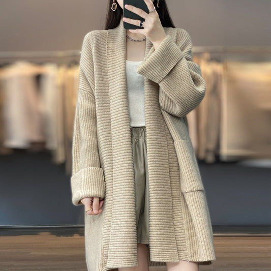 Women's Fashion Temperament Lapel Thickening Sweater Coat - PratSN