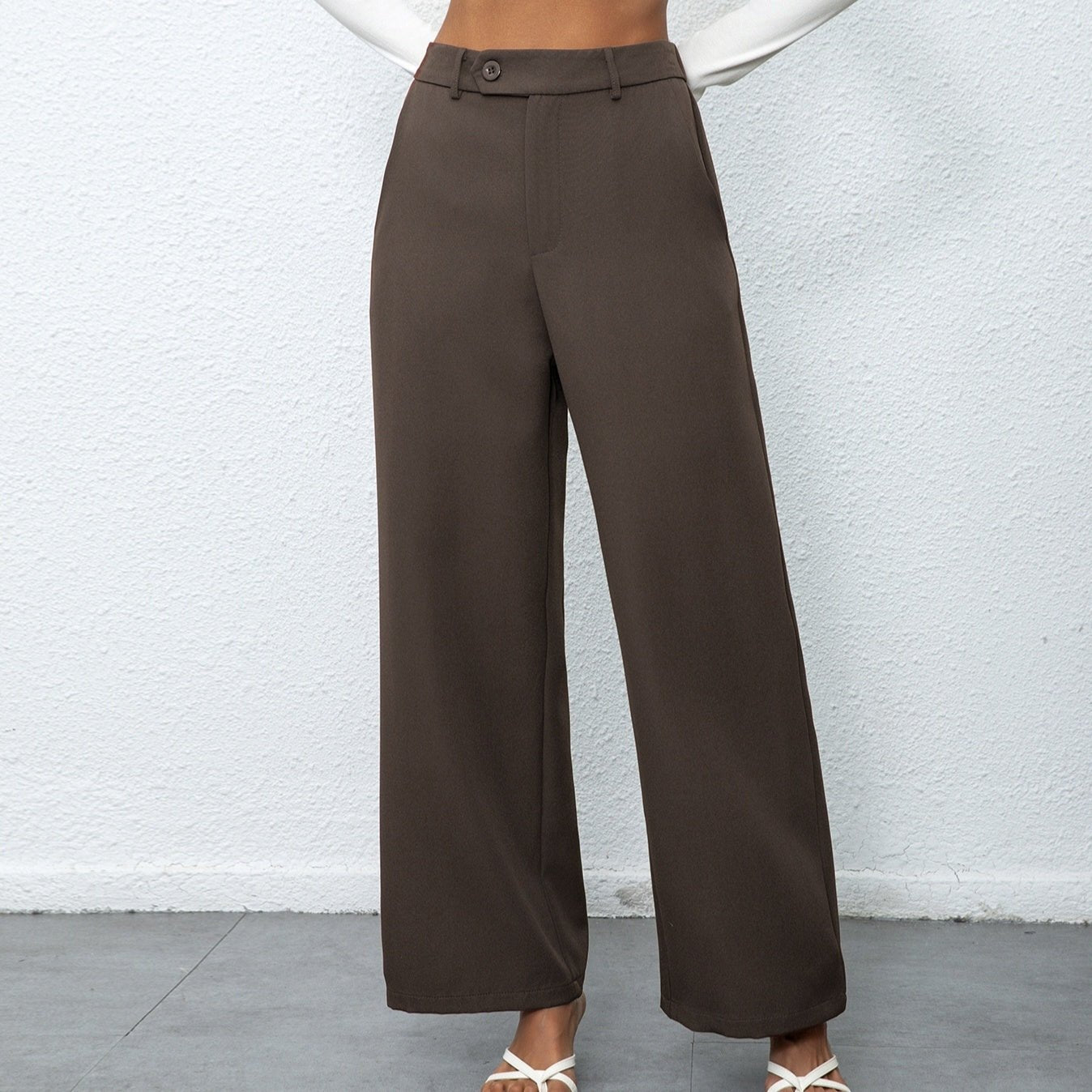 Women's Fashionable And Elegant Casual Button Wide Leg Suit Pants - PratSN