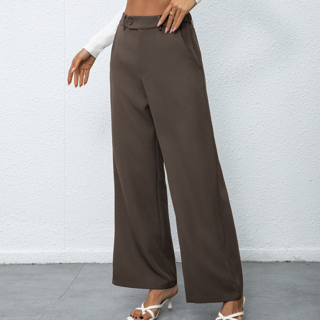 Women's Fashionable And Elegant Casual Button Wide Leg Suit Pants - PratSN