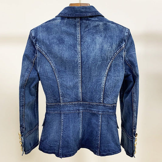Women's Fashionable Double - breasted Washed Denim Jacket - PratSN
