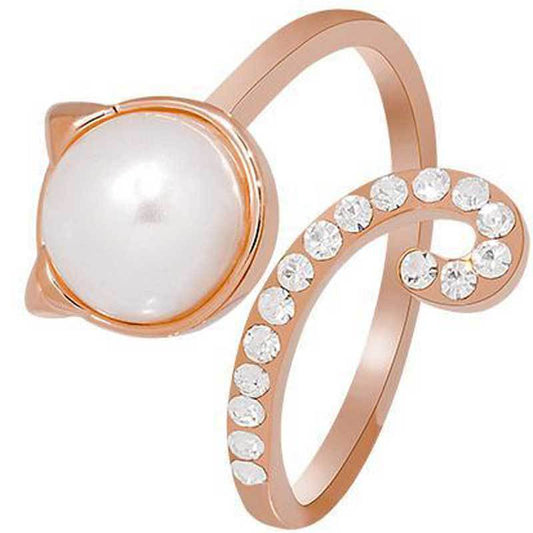 Women's Fashionable Simple And Cute Kitty Pearl Zircon Ring - PratSN