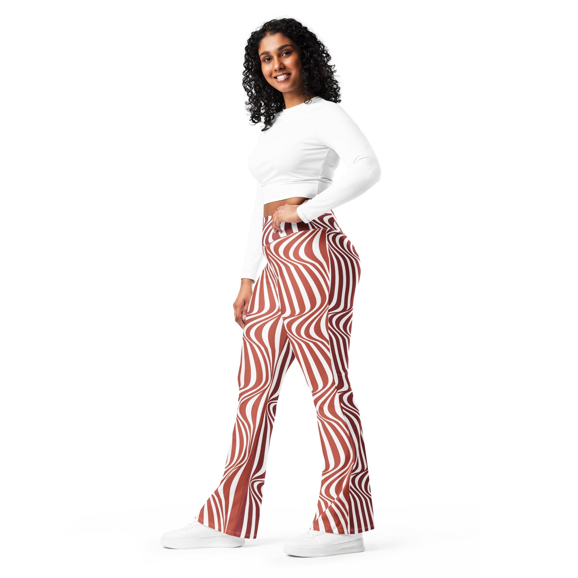 Wide Leg Striped Bell Bottom Leggings Flared Leggings