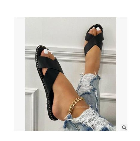 Women's Flat Sandals Retro Style Wide Strap Open Toe - PratSN