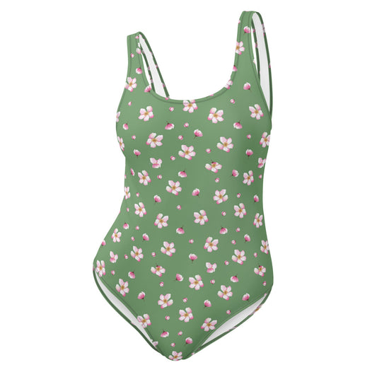 Women's Green Floral One-Piece Swimsuit - PratSN