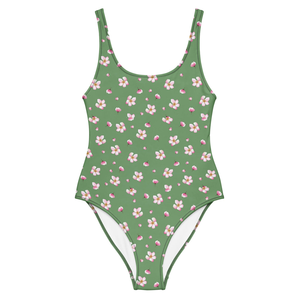 Women's Green Floral One-Piece Swimsuit - PratSN