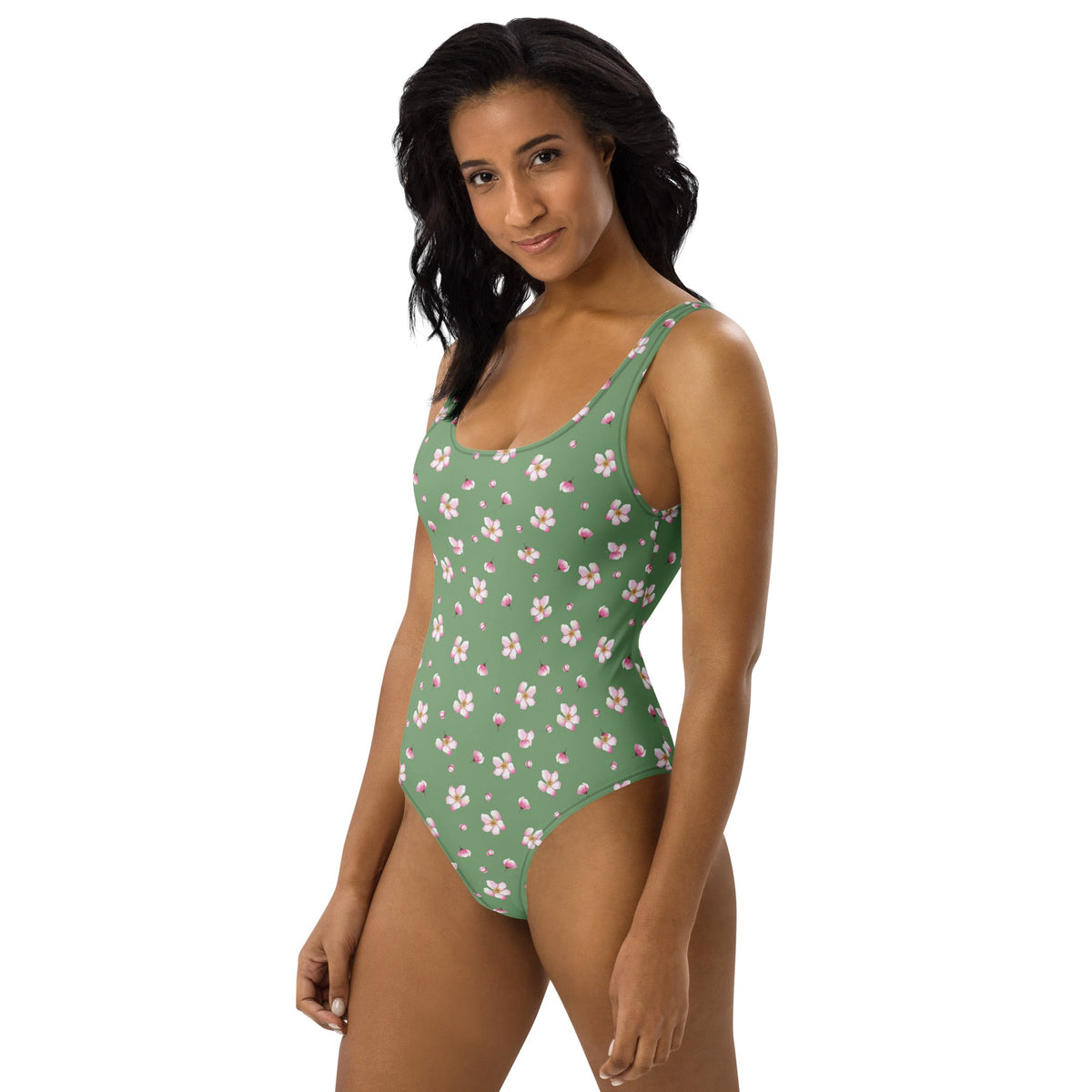 Women's Green Floral One-Piece Swimsuit - PratSN