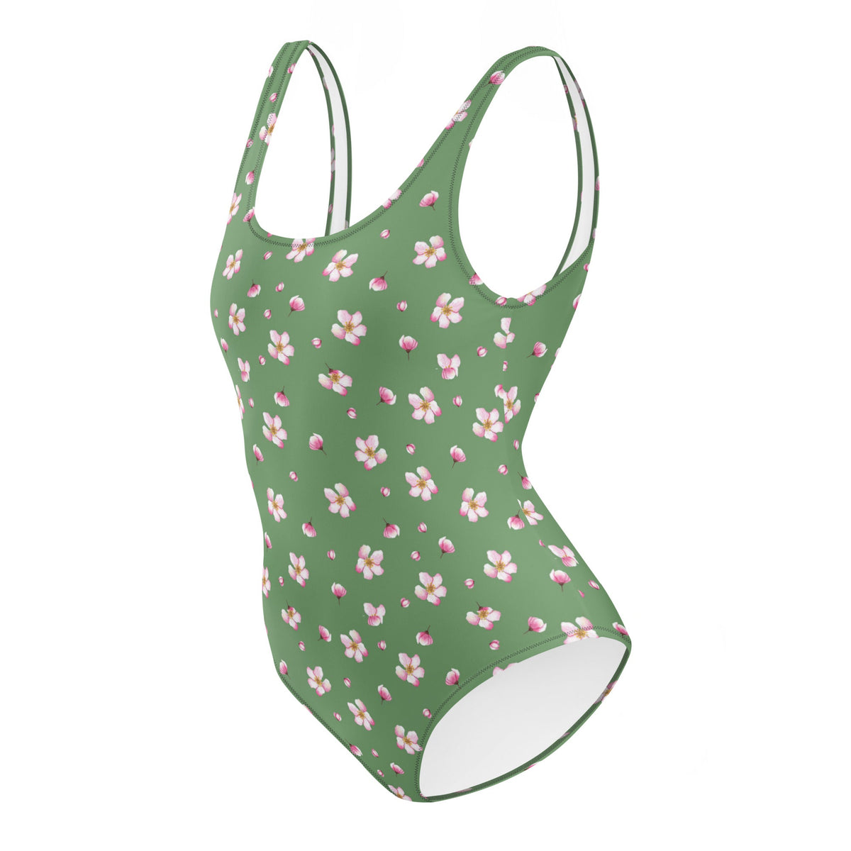 Women's Green Floral One-Piece Swimsuit - PratSN