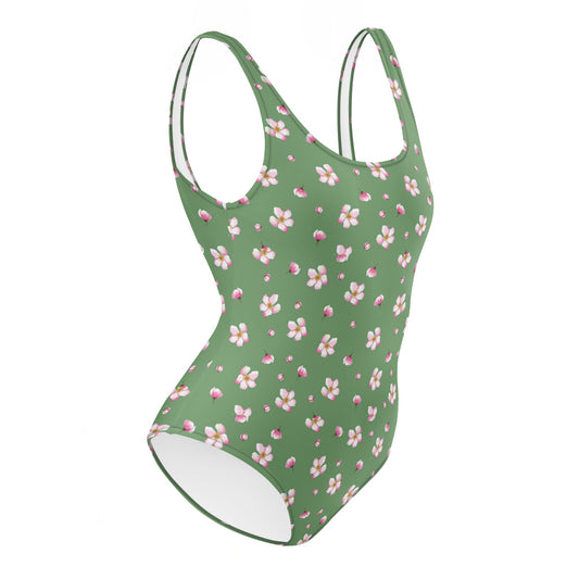 Women's Green Floral One-Piece Swimsuit - PratSN