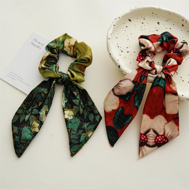 Women's Hair Accessories Girl Lady Elastic Headband Scrunchies With Ribbon Floral Design Trend Bandana Band Headbands Fashion - PratSN