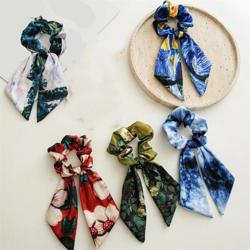 Women's Hair Accessories Girl Lady Elastic Headband Scrunchies With Ribbon Floral Design Trend Bandana Band Headbands Fashion - PratSN