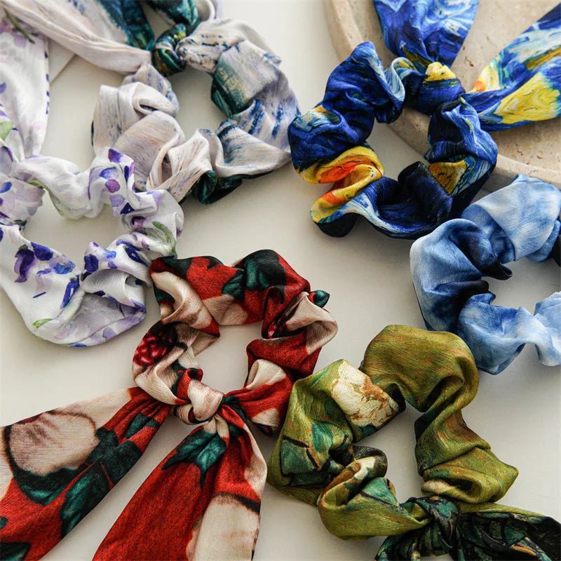 Women's Hair Accessories Girl Lady Elastic Headband Scrunchies With Ribbon Floral Design Trend Bandana Band Headbands Fashion - PratSN