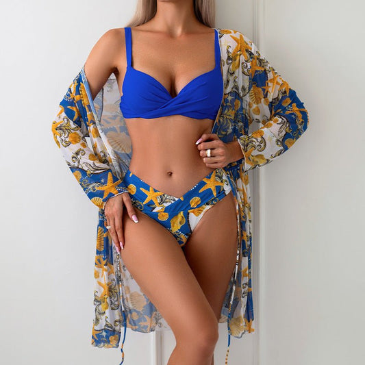 Women's Hard Bag Bikini Three - piece Long Sleeve Blouse - PratSN