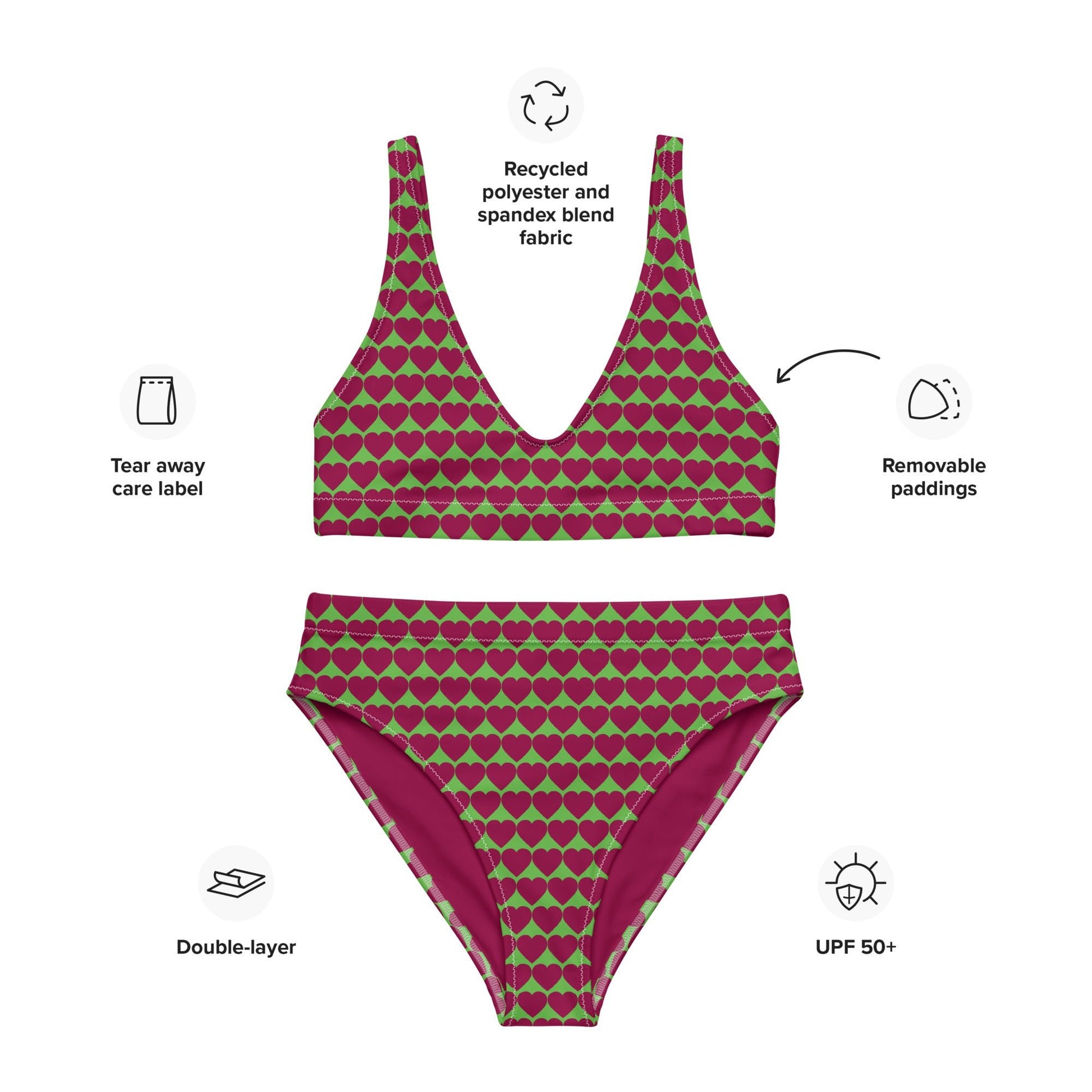 Women's heart print high - waisted bikini - PratSN
