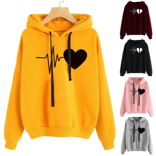 Women's Heart Print Streetwear Hoodies Women's Sweatshirt Spring Autumn Long Sleeve - PratSN