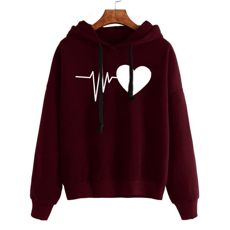 Women's Heart Print Streetwear Hoodies Women's Sweatshirt Spring Autumn Long Sleeve - PratSN