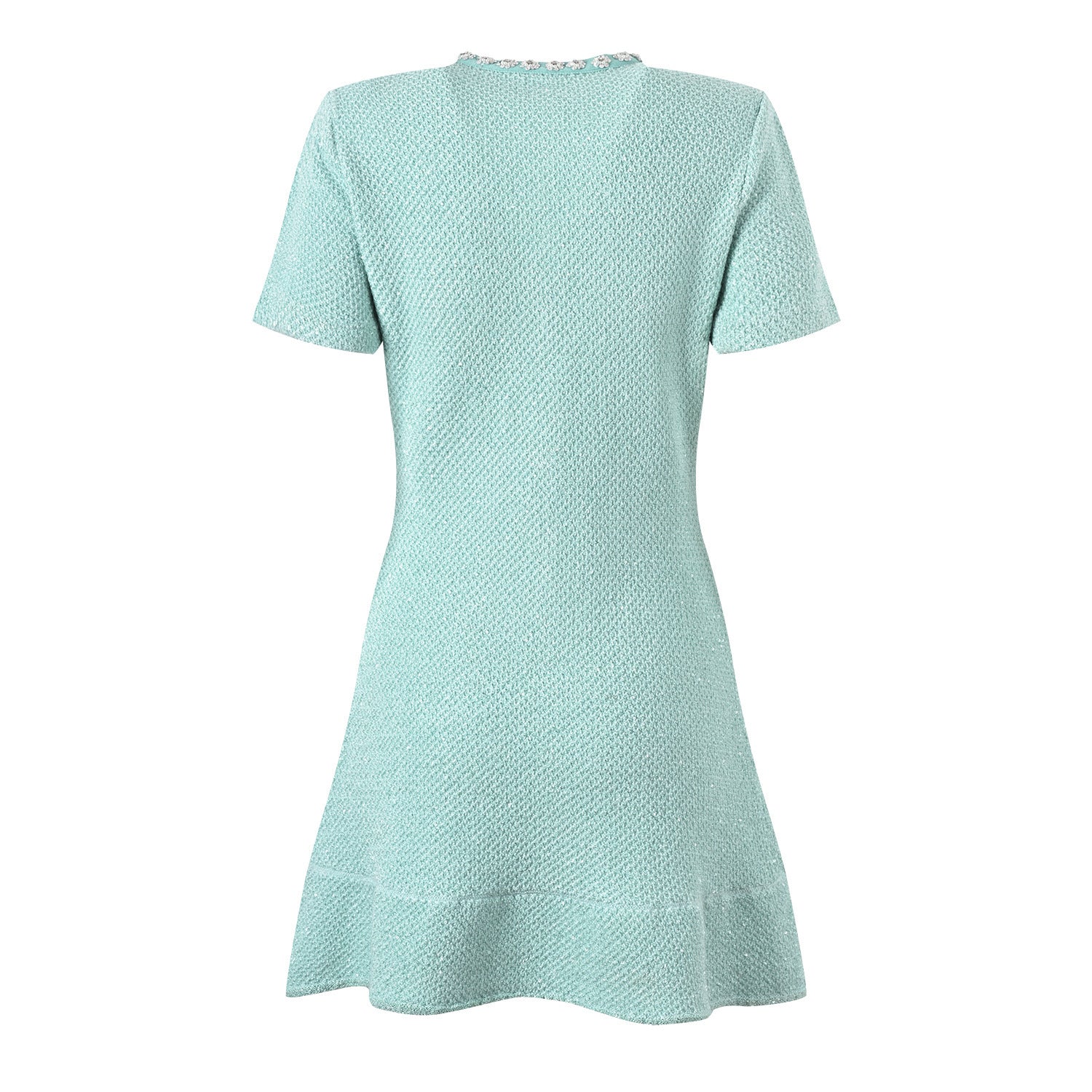 Women's Heavy Handmade Diamond Sequins Single - breasted Ruffles Waist Trimming Knitted Dress - PratSN