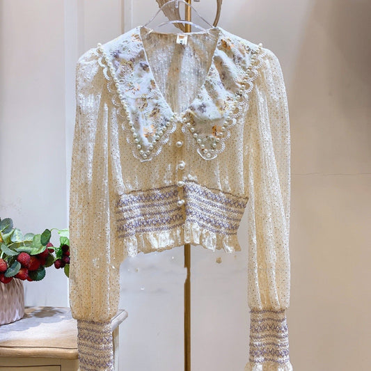 Women's Heavy industry beaded lace shirt - PratSN