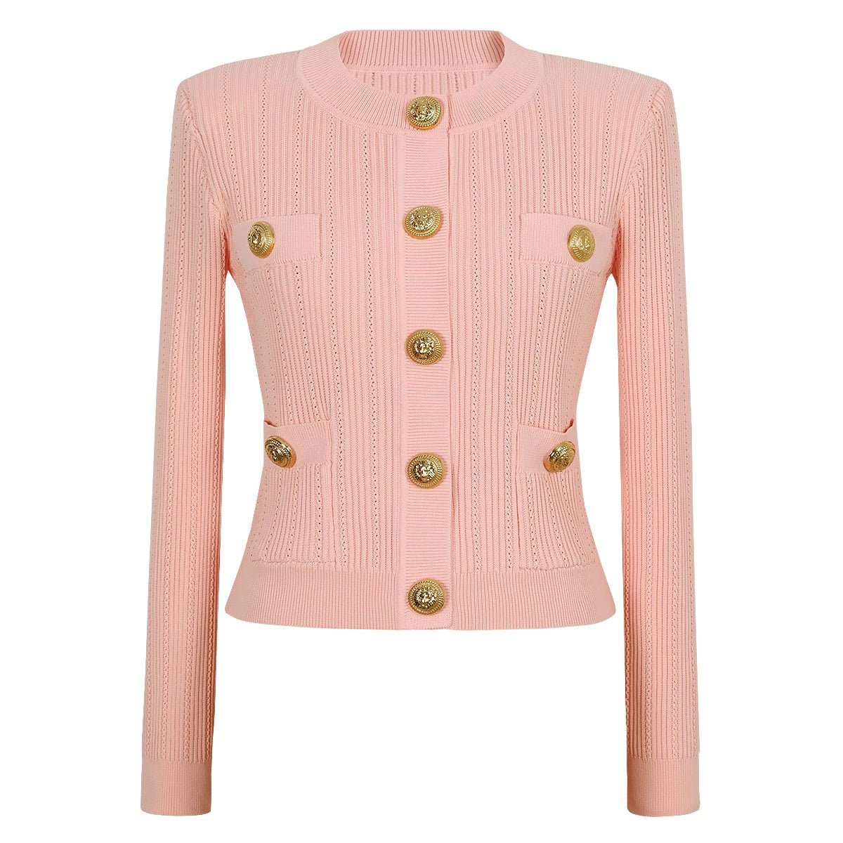Women's High Quality Elastic Knitted New Round Neck Pocket Long Sleeved Cardigan Slim Fit Curved Short Skirt Casual Women's Set - PratSN