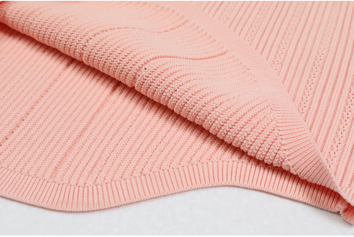 Women's High Quality Elastic Knitted New Round Neck Pocket Long Sleeved Cardigan Slim Fit Curved Short Skirt Casual Women's Set - PratSN