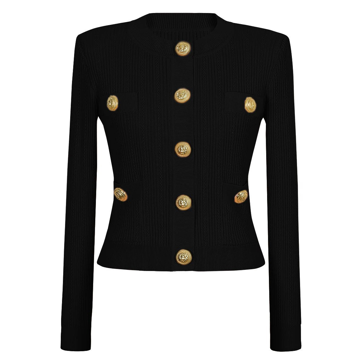 Women's High Quality Elastic Knitted New Round Neck Pocket Long Sleeved Cardigan Slim Fit Curved Short Skirt Casual Women's Set - PratSN