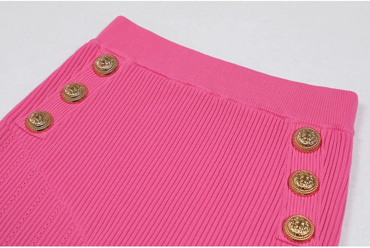 Women's High Quality Elastic Knitted New Round Neck Pocket Long Sleeved Cardigan Slim Fit Curved Short Skirt Casual Women's Set - PratSN